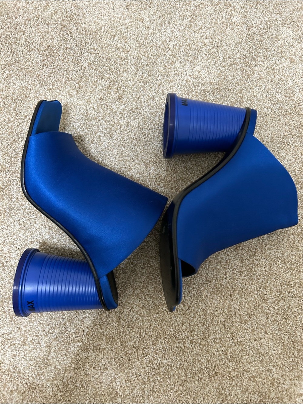 MM6 Maison Margiela Paris Royal Blue Satin Block Heel Mule Sandals - Picture 10 of 11